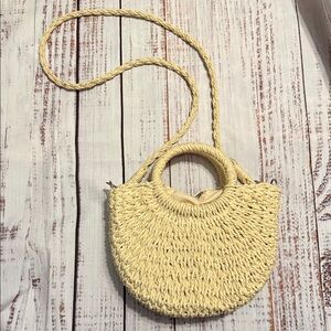 Woven Cream Straw Crossbody Handbag